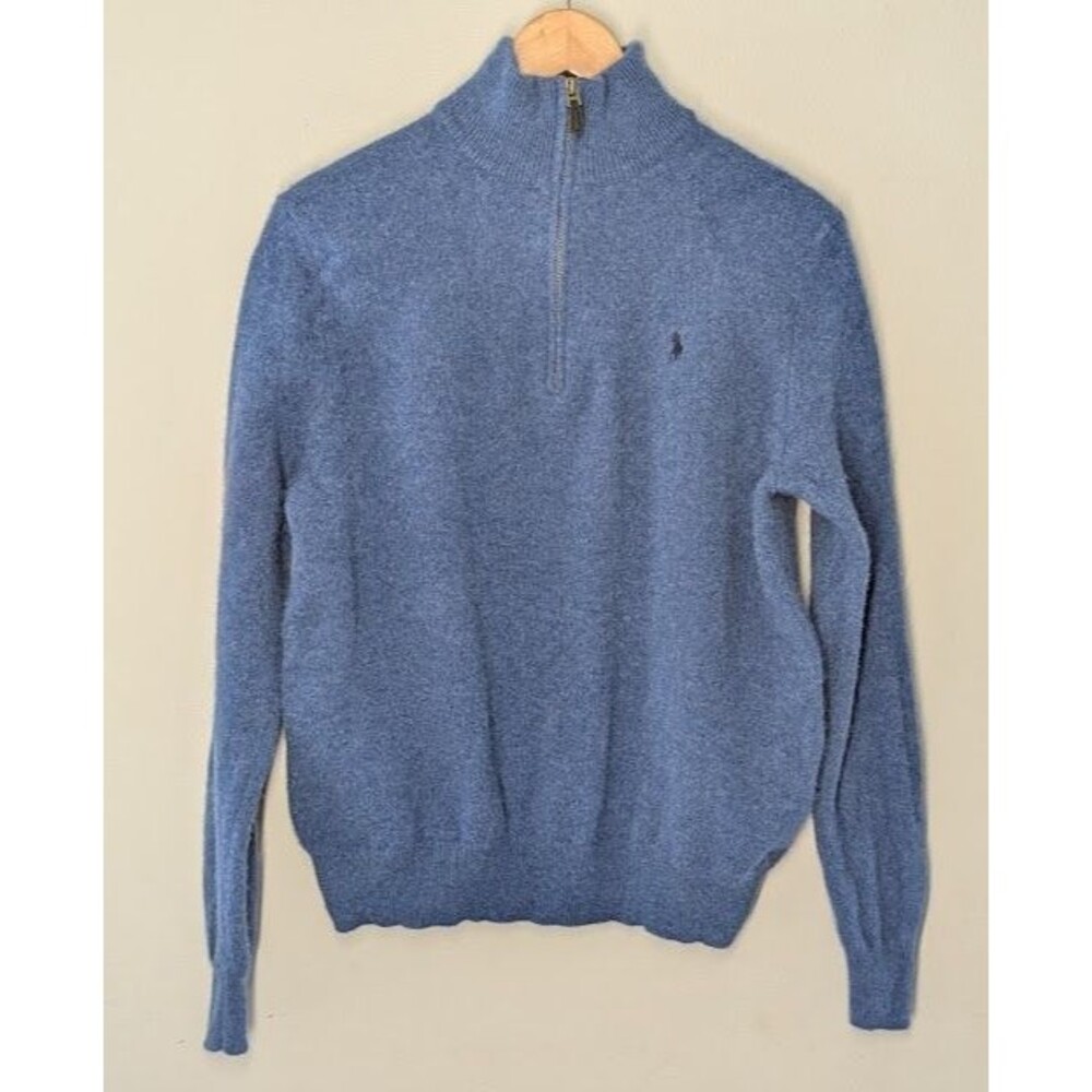 Polo Ralph Lauren 1/4 Zip Sweater Mens XL Blue Long Sleeve Wool Alpaca
